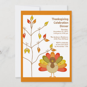 Cute Turkey & Tree Thanksgiving Invitations