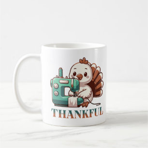 Cute Turkey Using Sewing Machine Thankful Coffee Mug