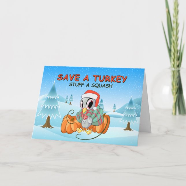 Cute Turkey Vegan Christmas Card (Front)
