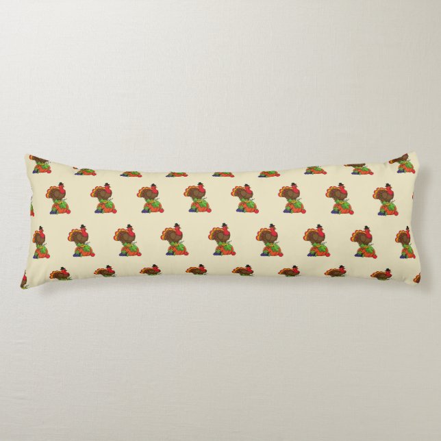 Cute Turkey with Harvest Thanksgiving Body Cushion (Front)