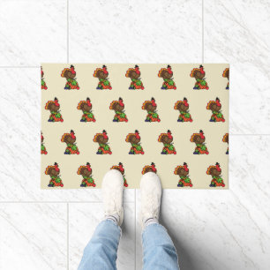 Cute Turkey with Harvest Thanksgiving Doormat