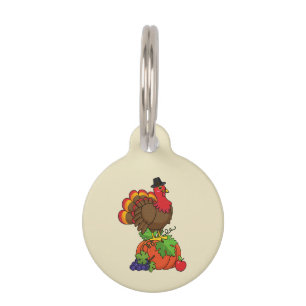 Cute Turkey with Harvest Thanksgiving Pet Tag