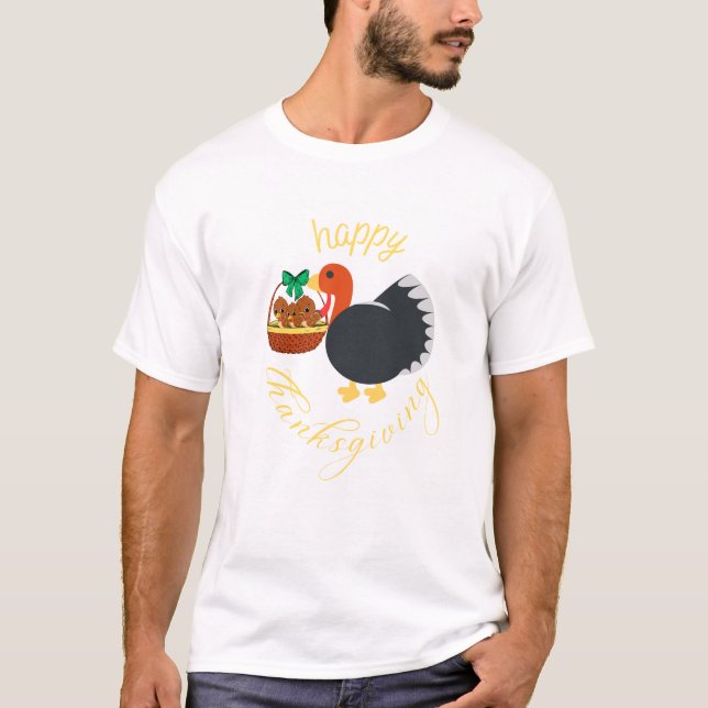 Cute turkey with his babies thanksgiving T-shirt (Front)
