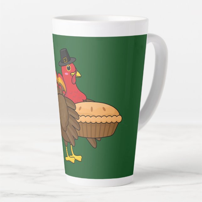 Cute Turkey with Pumpkin Pie Thanksgiving Latte Mug (Right Angle)