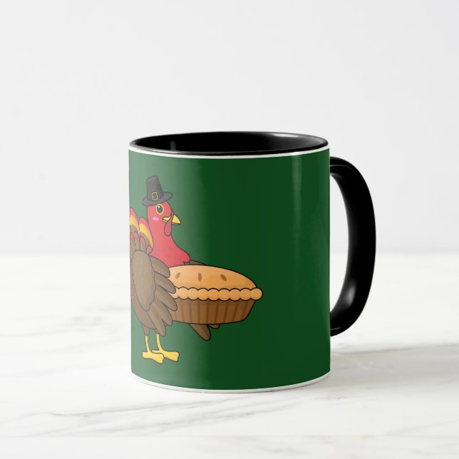 Cute Turkey with Pumpkin Pie Thanksgiving Mug (Front Right)