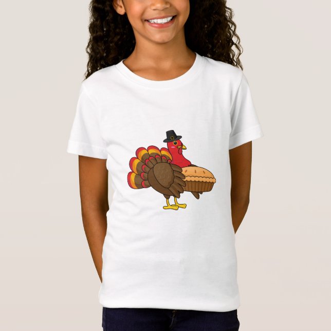 Cute Turkey with Pumpkin Pie Thanksgiving T-Shirt (Front)