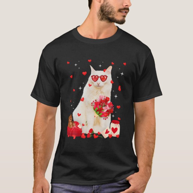 Cute Turkish Angora Cat Valentine Fun Cat Dad Cat T-Shirt (Front)