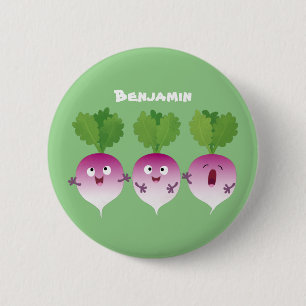 Cute turnip vegetable trio singing cartoon 6 cm round badge