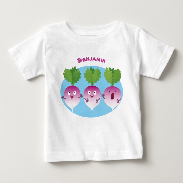 Cute turnip vegetable trio singing cartoon baby T-Shirt (Front)