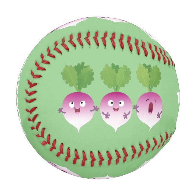Cute turnip vegetable trio singing cartoon baseball (Front Left)