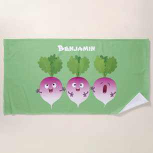 Cute turnip vegetable trio singing cartoon beach towel