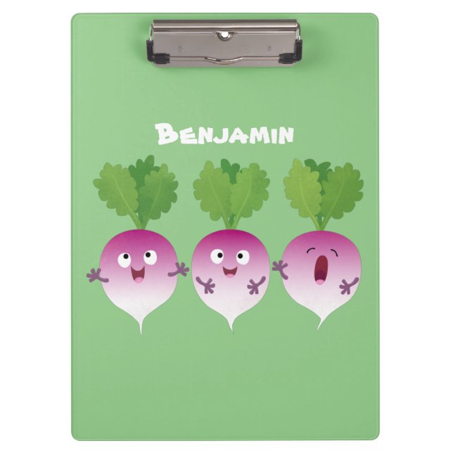 Cute turnip vegetable trio singing cartoon clipboard (Front)