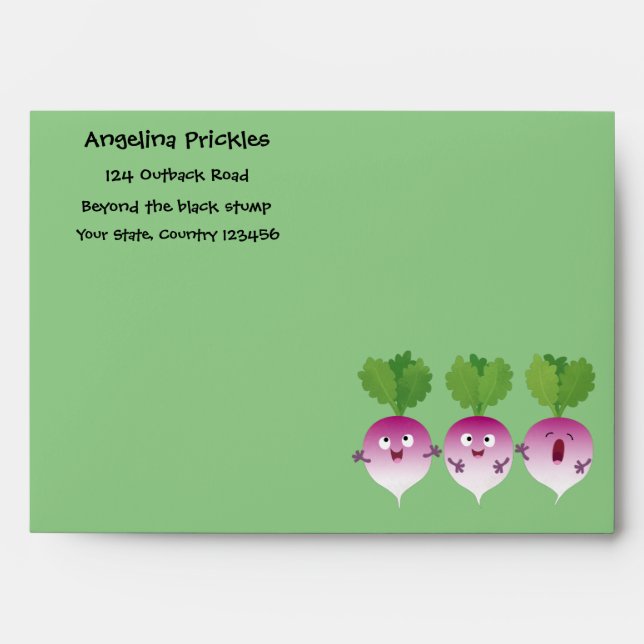 Cute turnip vegetable trio singing cartoon envelope (Front)