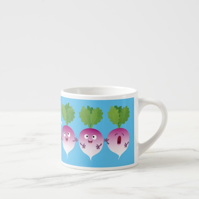 Cute turnip vegetable trio singing cartoon espresso cup (Right)
