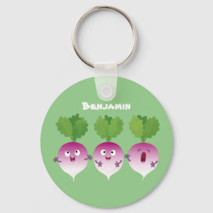 Cute turnip vegetable trio singing cartoon key ring