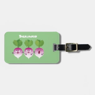 Cute turnip vegetable trio singing cartoon luggage tag