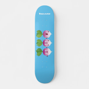 Cute turnip vegetable trio singing cartoon skateboard
