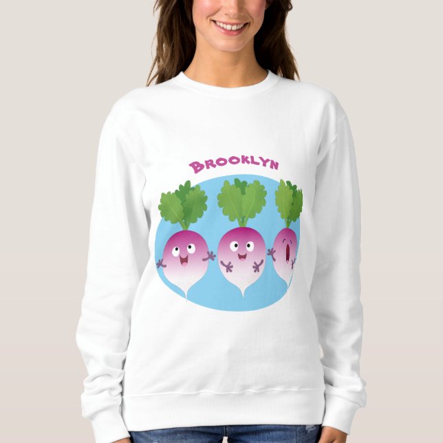 Cute turnip vegetable trio singing cartoon sweatshirt (Front)