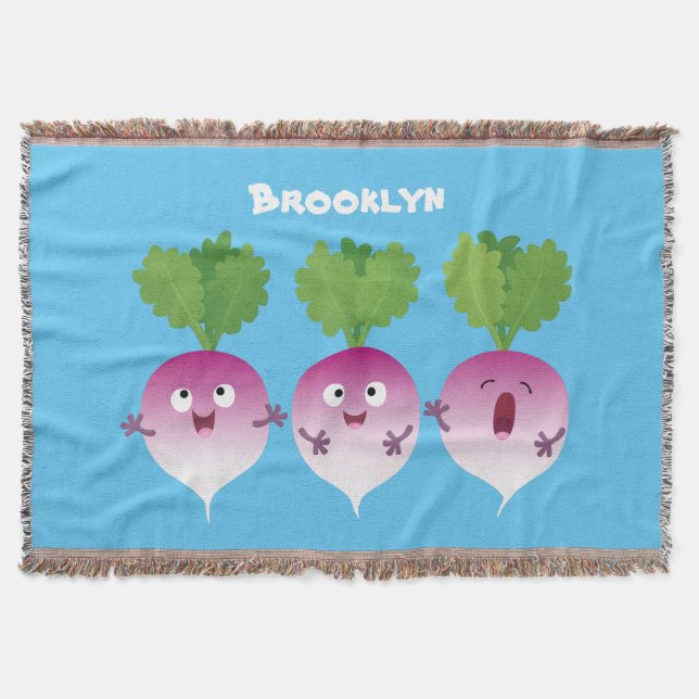 Cute turnip vegetable trio singing cartoon throw blanket (Front)