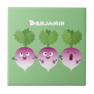 Cute turnip vegetable trio singing cartoon  tile