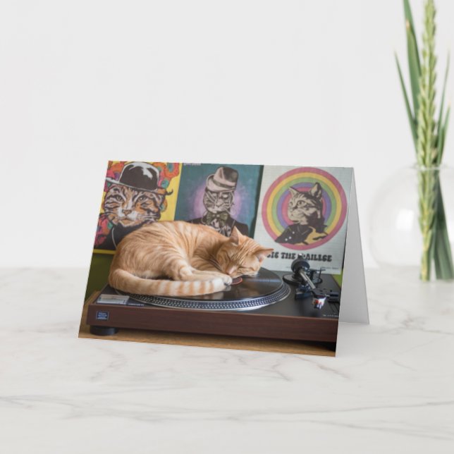 Cute Turntable Tabby Folded Greeting Card (Front)