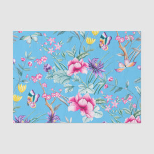 Cute Turqoise Floral & Butterflies Pattern Tissue Paper