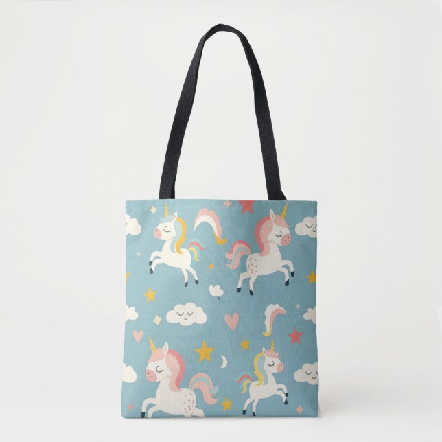 Cute Turqoise Unicorn for Kids Tote Bag (Front)
