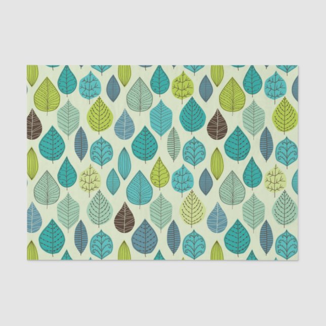 Cute Turquoise and Green Leaf Tissue Paper (Front)