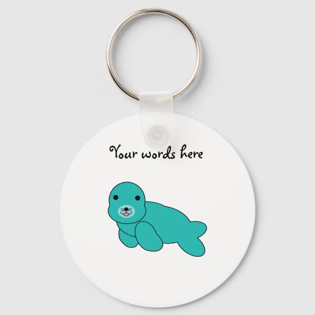 Cute turquoise baby seal key ring (Front)