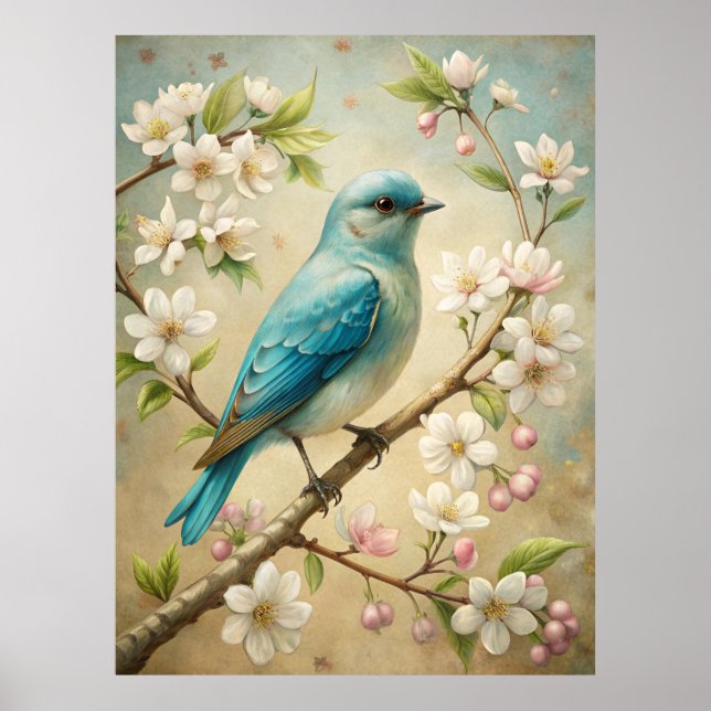 Cute Turquoise Bird Poster (Front)