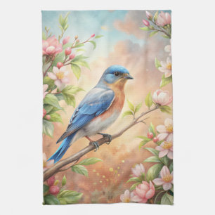 Cute Turquoise Bird Tea Towel