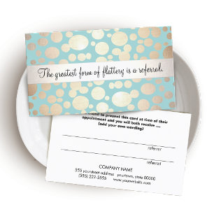 Cute Turquoise Blue and Gold Salon Referral Card