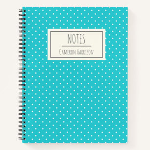 Cute Turquoise Blue Polka Dots Personalised Notebook