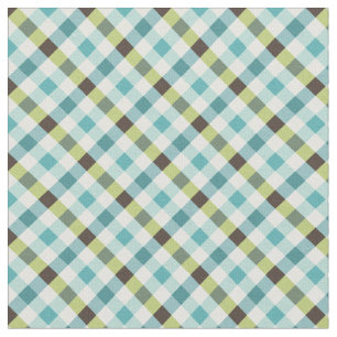 Cute turquoise brown gingham plaid pattern fabric