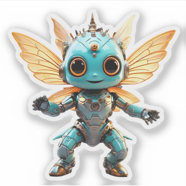 Cute Turquoise Dancing Robot Pixie (Front)