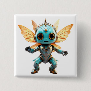 Cute Turquoise Dancing Robot Pixie 15 Cm Square Badge
