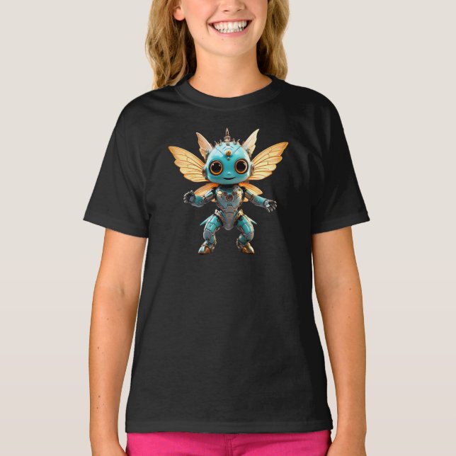 Cute Turquoise Dancing Robot Pixie T-Shirt (Front)