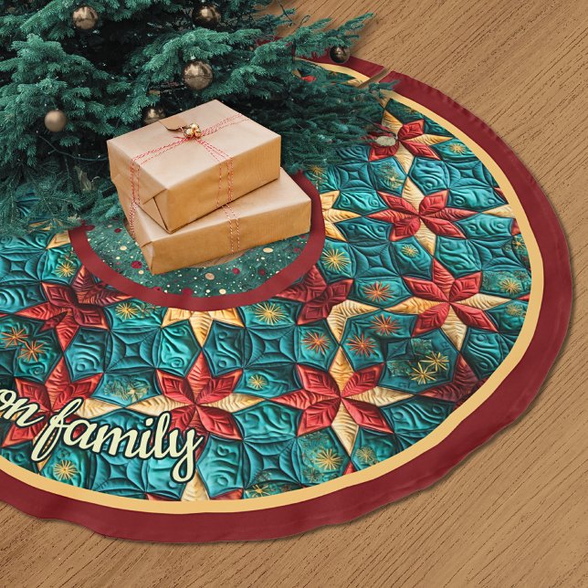 Cute turquoise festive christmas printed custom brushed polyester tree skirt (Creator Uploaded)