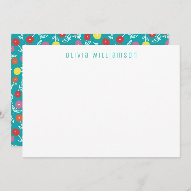 Cute Turquoise Floral pattern Card (Front/Back)