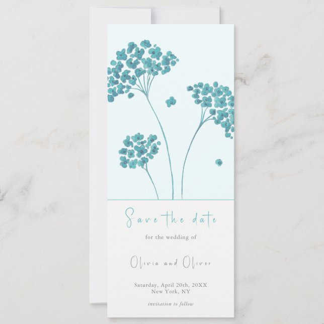 Cute Turquoise Flowers Save the Date Invitation (Front)