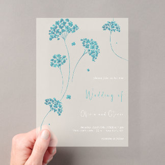Cute Turquoise Flowers Wedding Acrylic Invitations
