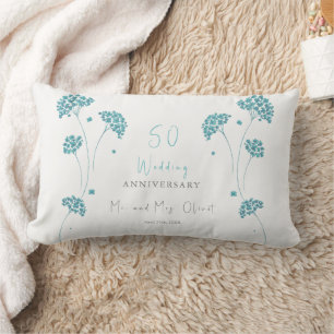 Cute Turquoise Flowers Wedding Anniversary 50 Year Lumbar Cushion