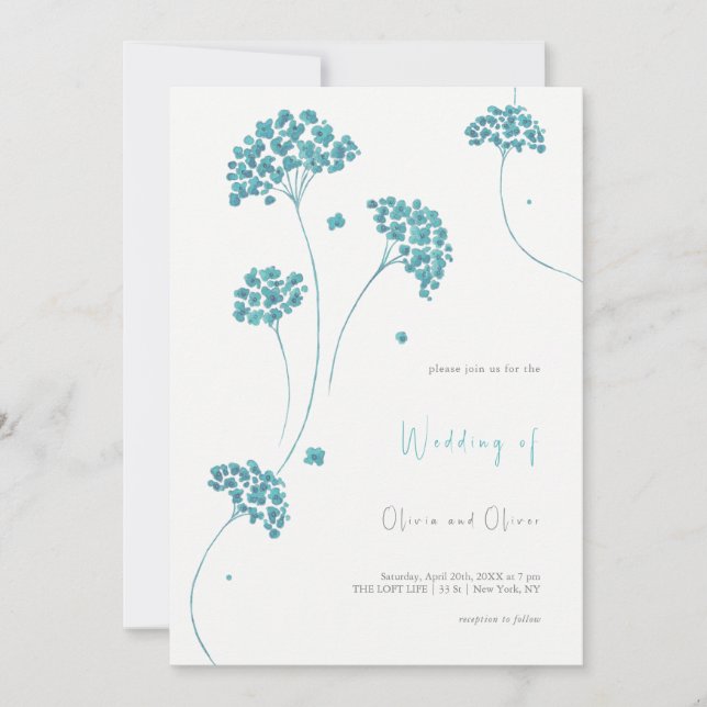 Cute Turquoise Flowers Wedding Invitation (Front)