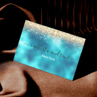 Cute turquoise gold faux glitter