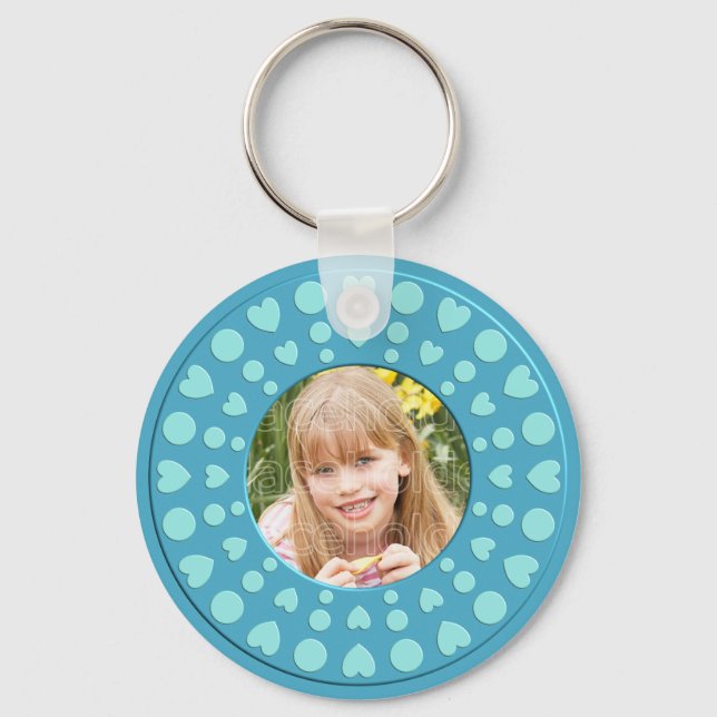 Cute turquoise heart frame template key ring (Front)