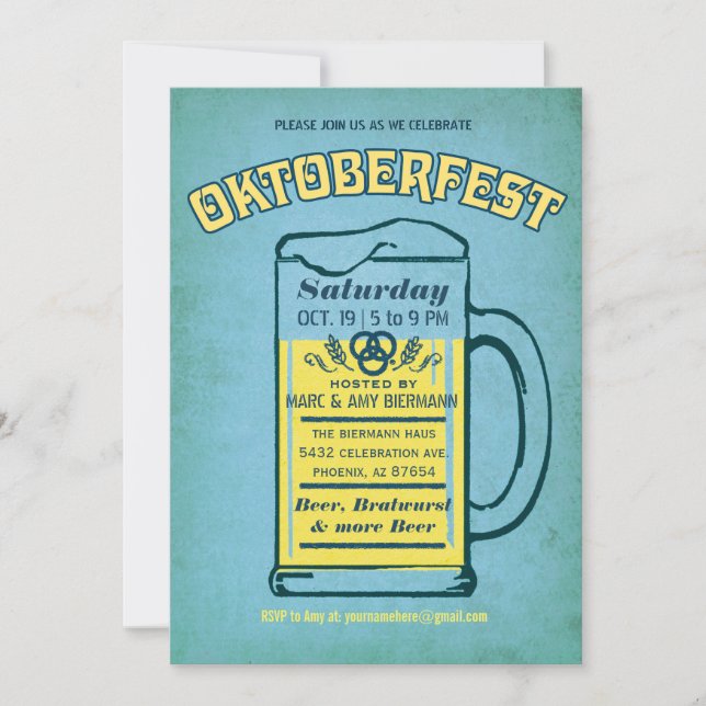 Cute Turquoise Oktoberfest Invitations (Front)