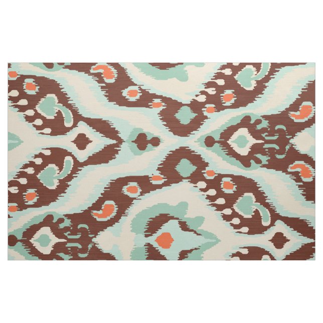 Cute turquoise orange brown ikat tribal patterns fabric (Fat Quarter)