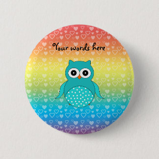 Cute turquoise owl rainbow hearts 6 cm round badge
