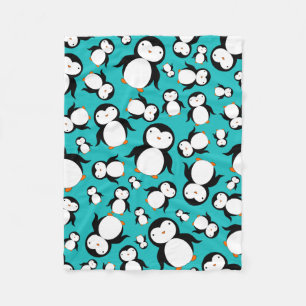 Cute turquoise penguin pattern fleece blanket