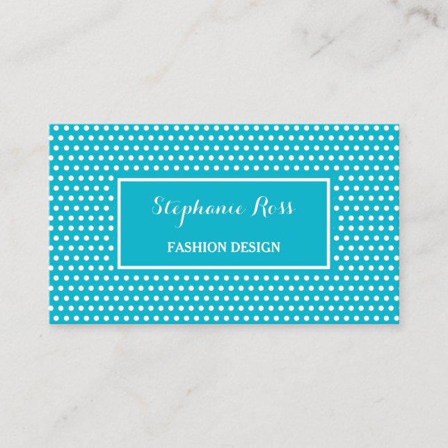 Cute Turquoise Polka Dot Girly Fashion Designer Business Card (Front)